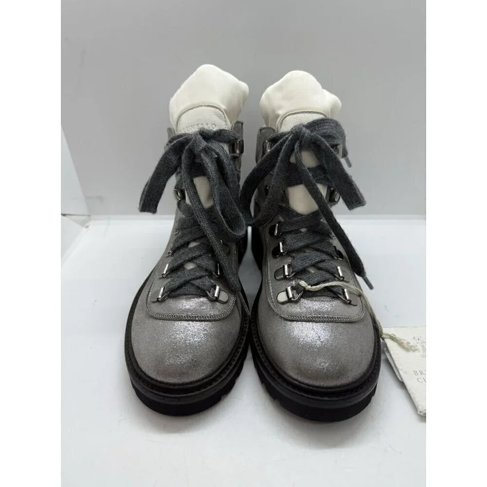 NWT Brunello Cucinelli Kids Color Block Ankle Length Lace Up Leather Boots Sz 2